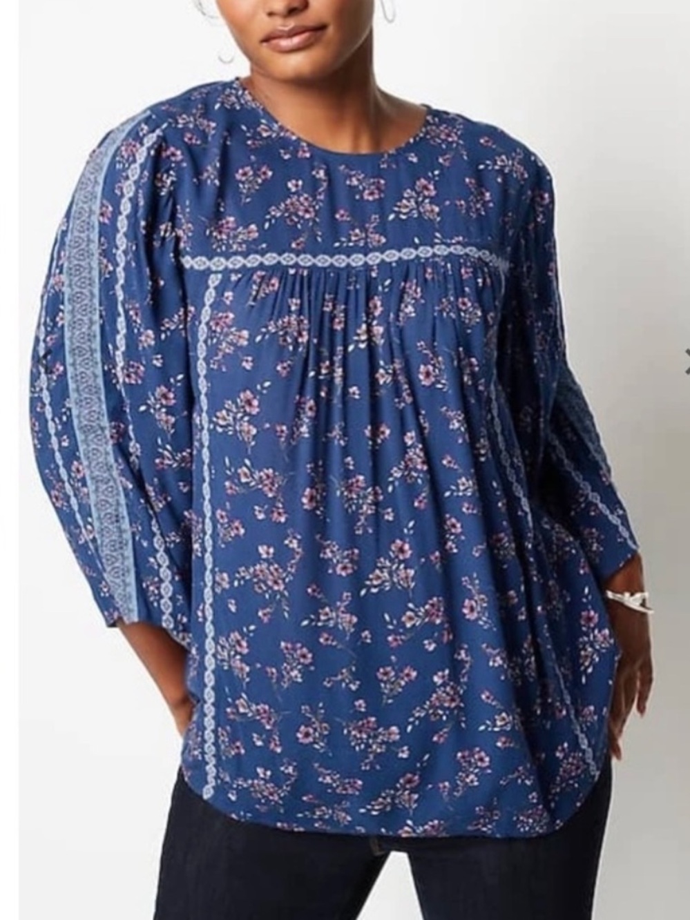J. Jill Floral Flowy Gauzy Style Boho Prairie Top Blouse Sz L